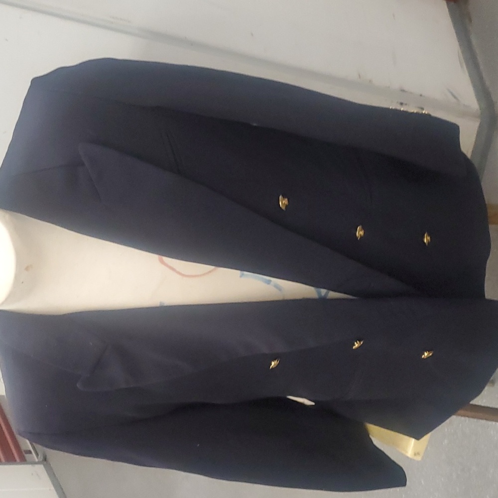 WOMEN Austin Reed Petite Double Breasted Navy 100% Worsted Wool Navy Blazer 10 - Picture 3 of 16